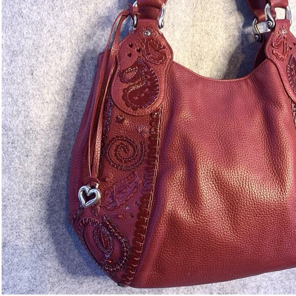 Brighton Red Pebbled Leather Melania Shoulder Handbag, Hobo, Large Satchel - Picture 3 of 14